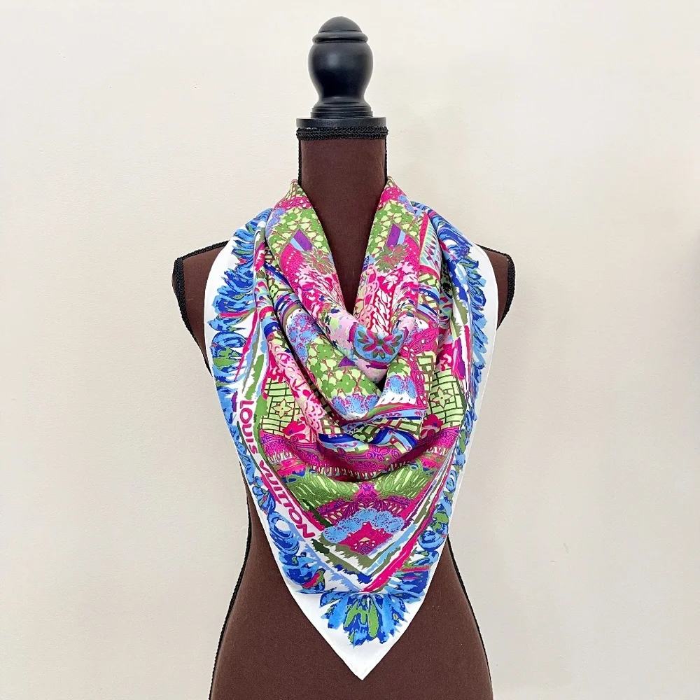 Louis Vuitton Scarf Monogram Paradise Barbie Blue Green Pink Silk Wrap